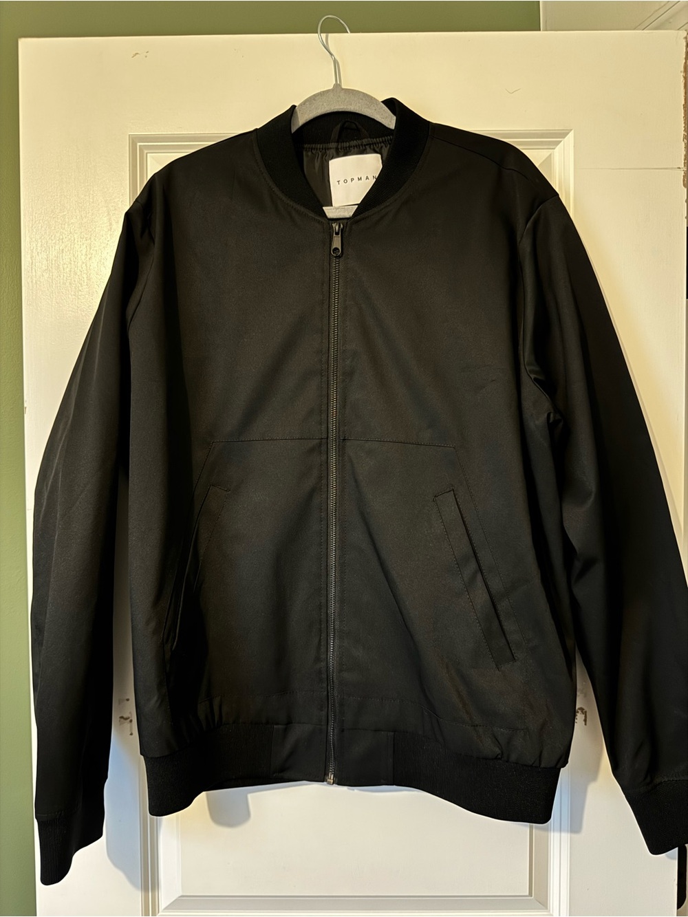 Topman Black Bomber Jacket with Ribbed Trim